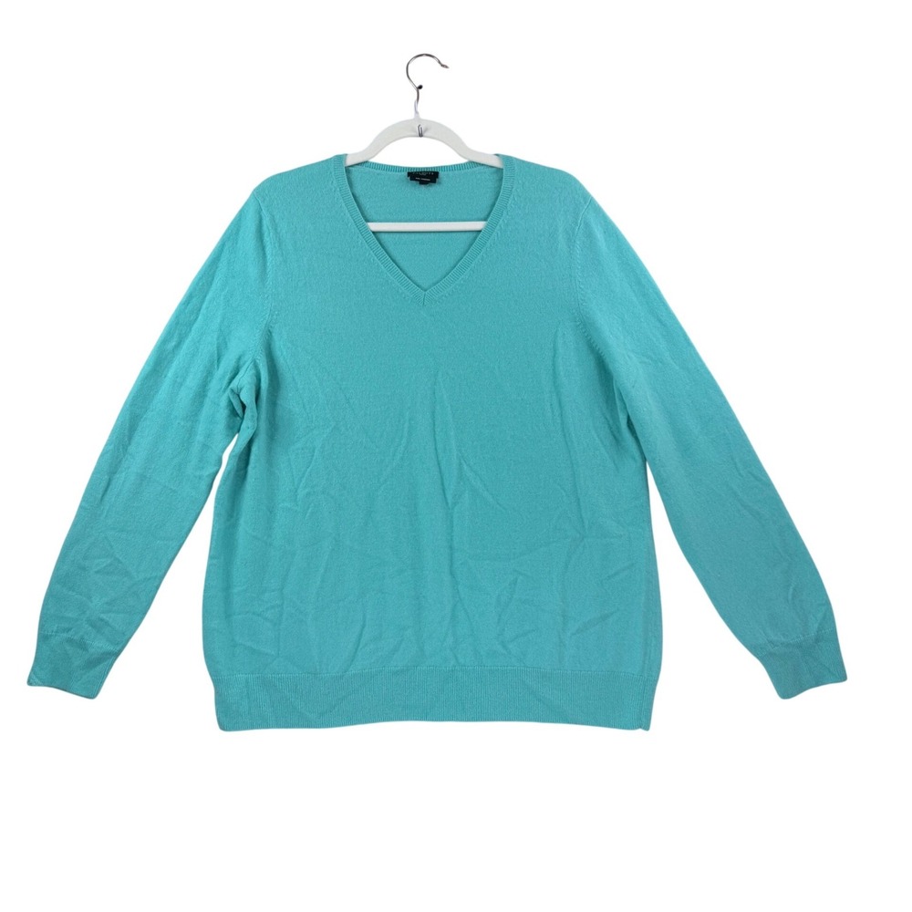 Talbots V-Neck Sweater Women XL Teal Blue Excellent Pure Cashmere Knit
